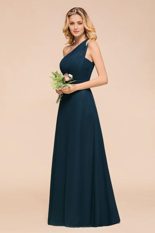 Sheath Column One Shoulder Chiffon Wedding Guest Evening Dress Floor -Length Dark Navy Bridesmaid Dresses/Mother of the bride Dress with Ruching