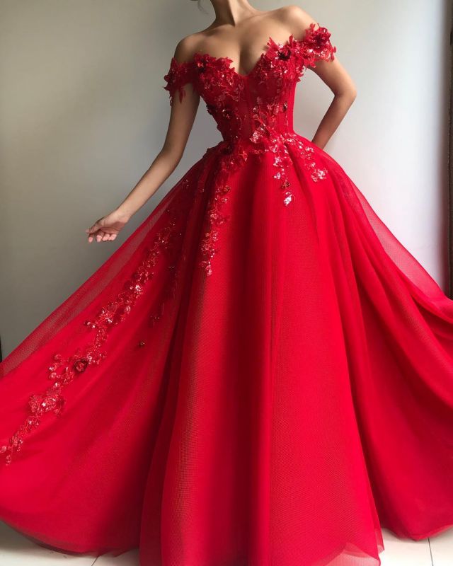 Evening  Ball Gown Off The Shoulder Long Prom Dress With Applique