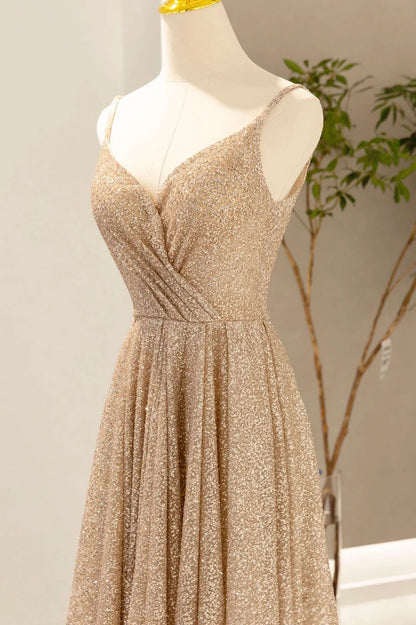 Prom Dresses  V-Neck Sparkle & Shine Dress Wedding Guest Birthday Court Train Sleeveless Sequined Evening Party Dress