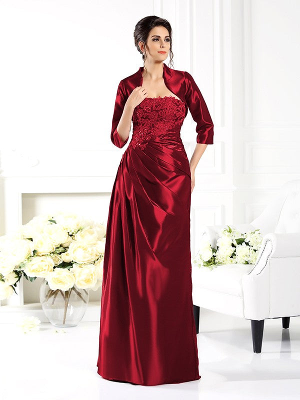 A-Line/Princess Strapless Applique 1/2 Sleeves Long Taffeta Mother of the Bride Dresses