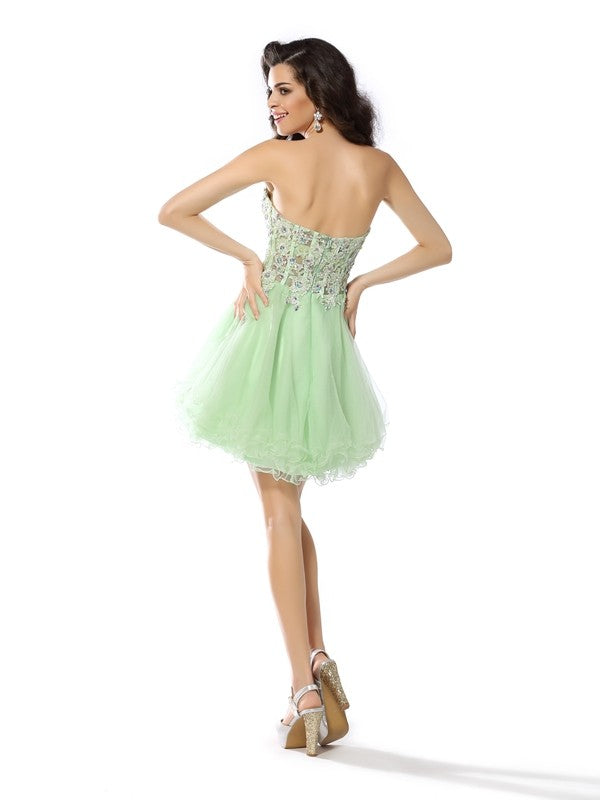 A-Line/Princess Sweetheart Ruffles Sleeveless Short Satin Cocktail Dresses