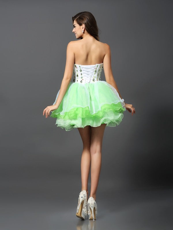 A-Line/Princess Strapless Ruffles Sleeveless Short Organza Cocktail Dresses Party Dresses