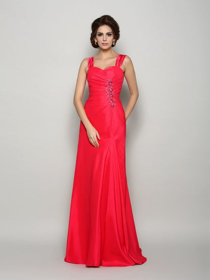 A-Line/Princess Straps Applique Sleeveless Long Elastic Woven Satin Mother of the Bride Dresses