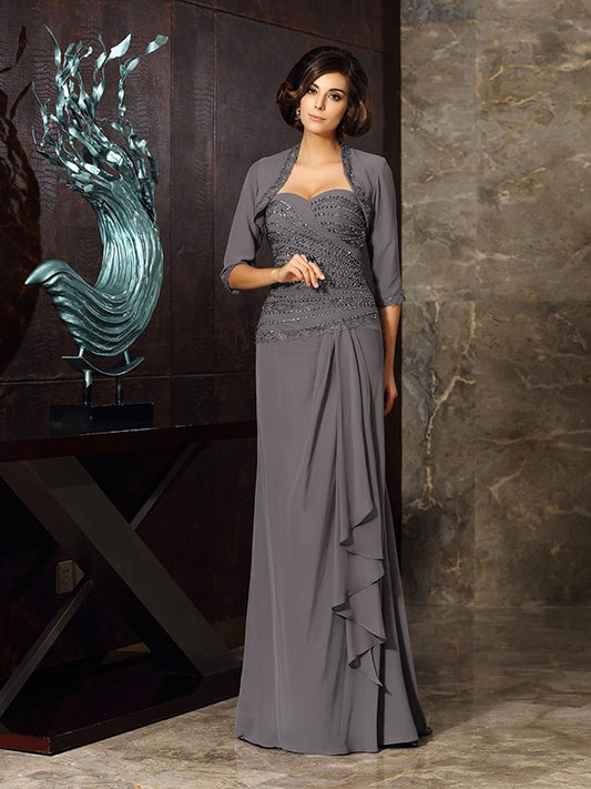 Sheath/Column Sweetheart Beading Applique Sleeveless Long Chiffon Mother of the Bride Dresses