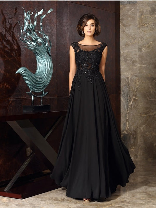 A-Line/Princess Scoop Applique Sleeveless Long Chiffon Mother of the Bride Dresses