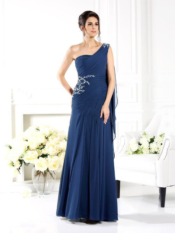 Sheath/Column One-Shoulder Sleeveless Long Chiffon Mother of the Bride Dresses