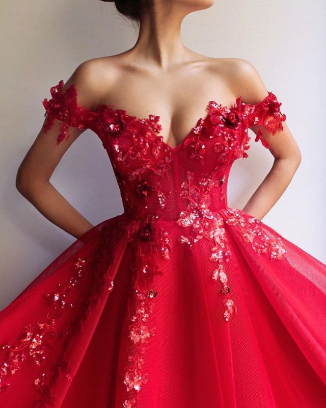 Evening  Ball Gown Off The Shoulder Long Prom Dress With Applique