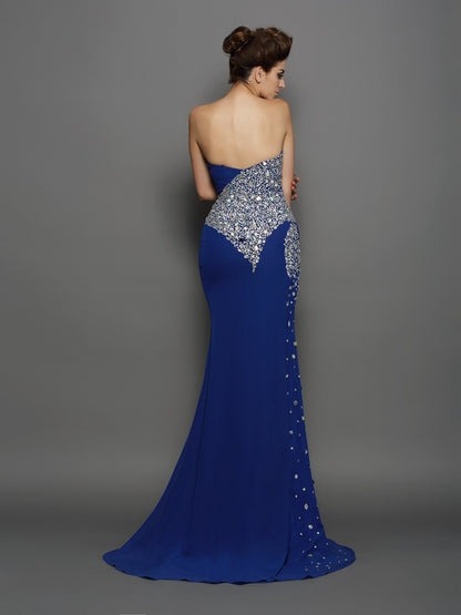 Trumpet/Mermaid Sweetheart Rhinestone Sleeveless Long Chiffon Party Dresses Formal Dresses