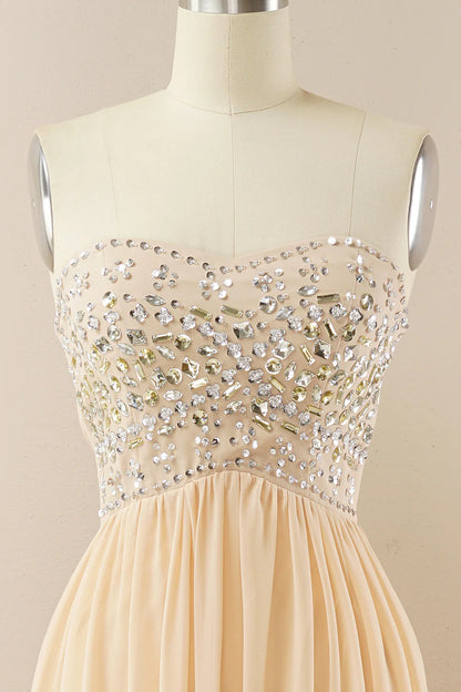 A Line Strapless Chiffon Prom Dress With Sequins