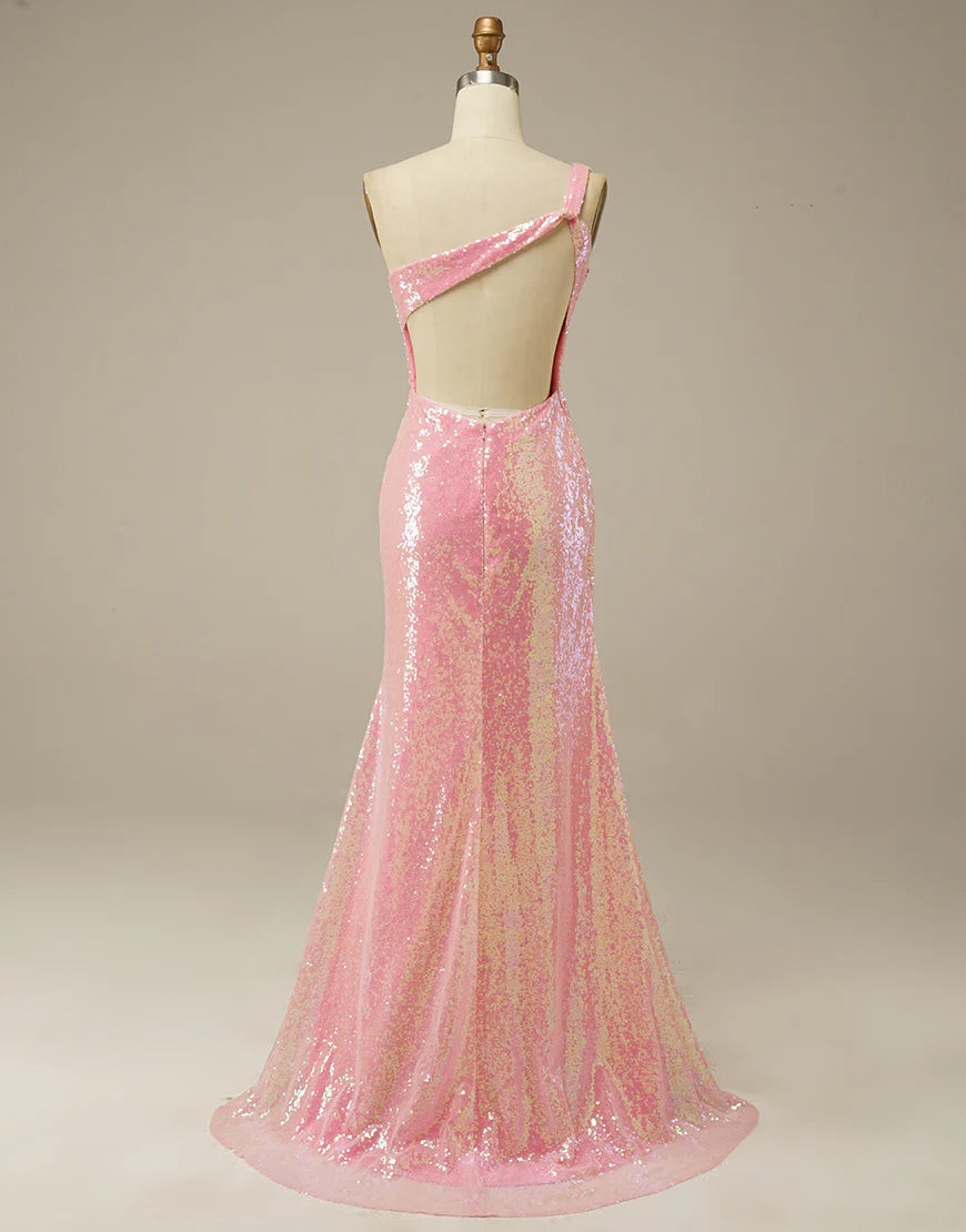 One Shoulder Sleek Glittering Sparkle Sheath Stunning Prom Dress