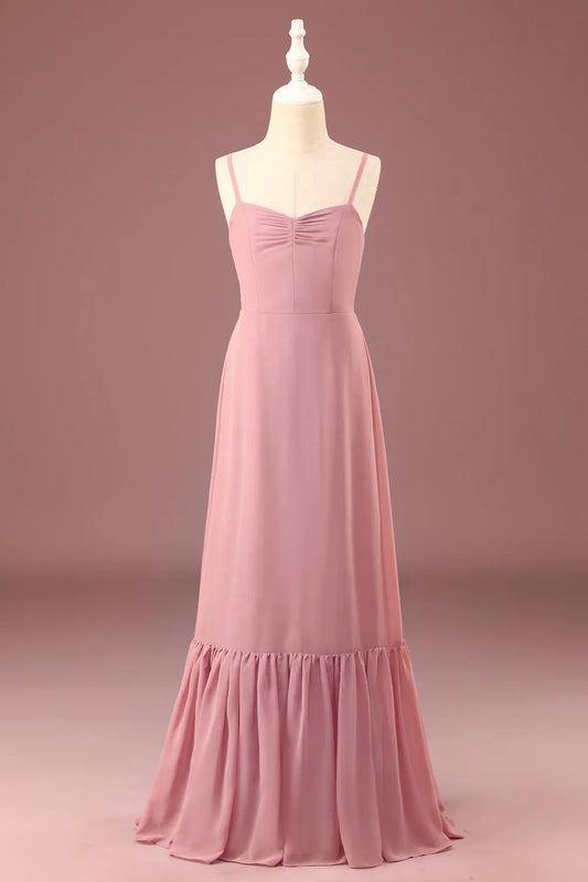 A-line Spaghetti Straps  Chiffon Long Bridesmaid Dress