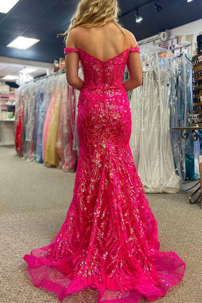 Sheath/Mermaid Sleek Glittering Sparkle Sweetheart Sequins Lace Prom Dresses with Slit