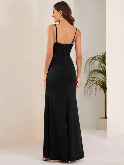 Elegant Pleated Backless High Slit Spaghetti Strap Evening Dress/Prom Dresses Party Dresses Wedding Guest Dresses