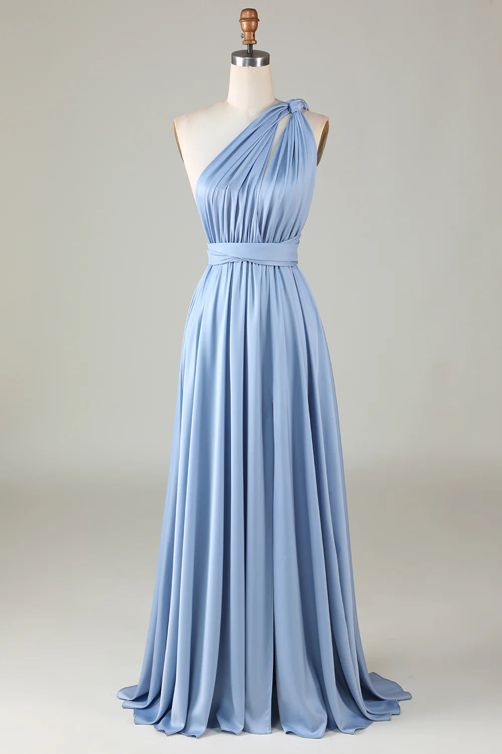 A Line Satin Pleated Multiple Dressing Methods Bridesmaid Dress with Slit