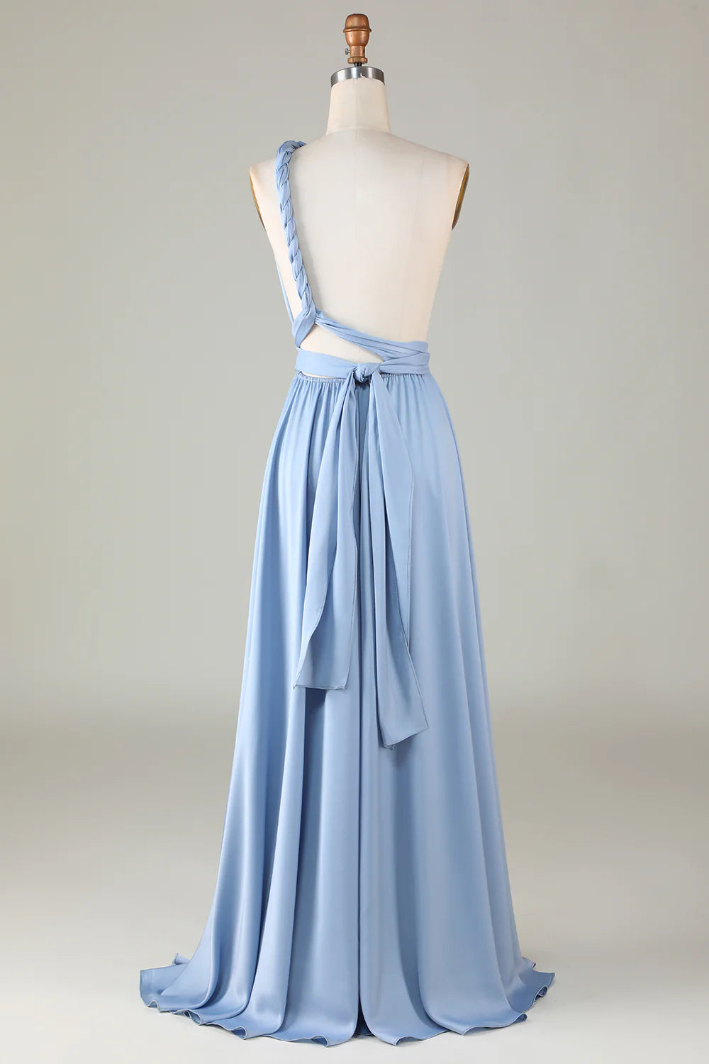 A Line Satin Pleated Multiple Dressing Methods Bridesmaid Dress with Slit