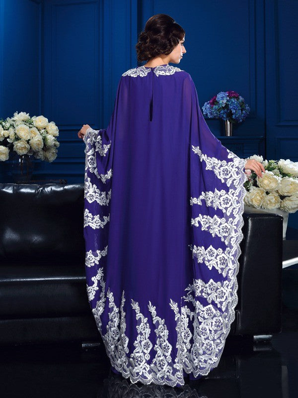 A-Line/Princess Scoop Applique Long Sleeves Long Chiffon Mother of the Bride Dresses