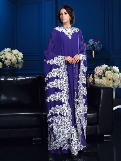 A-Line/Princess Scoop Applique Long Sleeves Long Chiffon Mother of the Bride Dresses