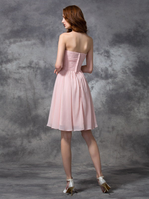 A-line/Princess Sweetheart Sleeveless Ruched Short Chiffon Bridesmaid Dresses