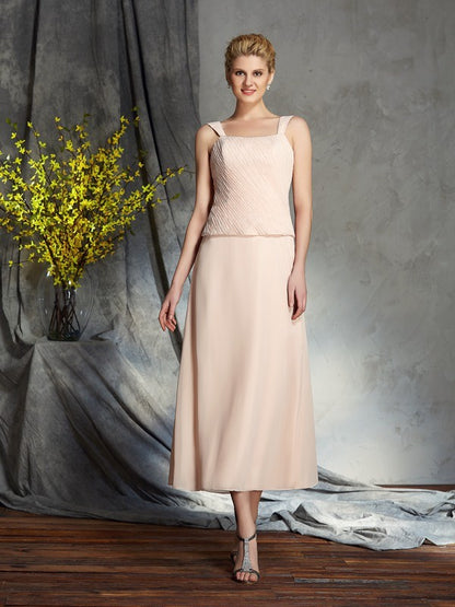 A-Line/Princess Straps Applique Sleeveless Tea-Length Chiffon Mother of the Bride Dresses