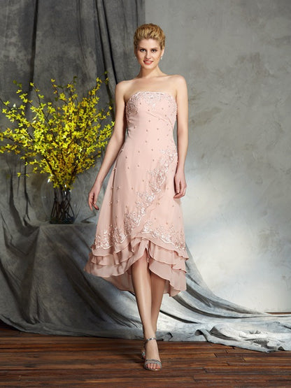 A-Line/Princess Strapless Applique Sleeveless Short Chiffon Mother of the Bride Dresses