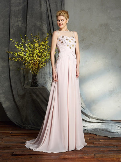 A-Line/Princess Bateau Applique Sleeveless Long Chiffon Mother of the Bride Dresses