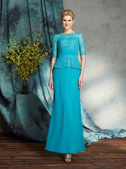 Sheath/Column Bateau Applique 1/2 Sleeves Long Chiffon Mother of the Bride Dresses