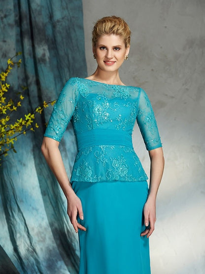 Sheath/Column Bateau Applique 1/2 Sleeves Long Chiffon Mother of the Bride Dresses