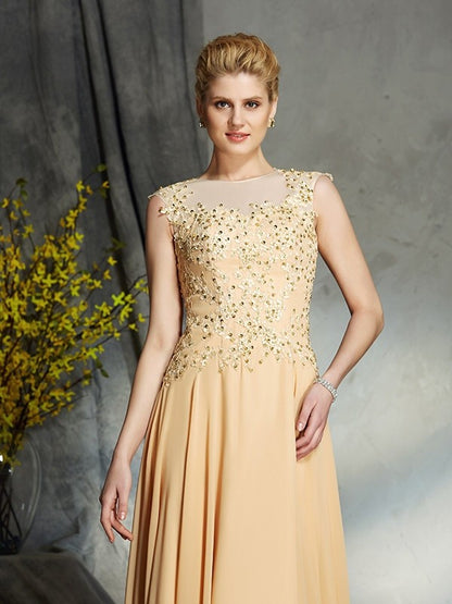 A-Line/Princess Scoop Applique Sleeveless Long Chiffon Mother of the Bride Dresses