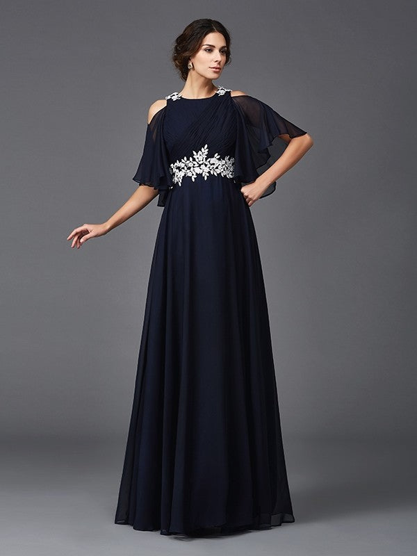 A-Line/Princess Straps Applique 1/2 Sleeves Long Chiffon Mother of the Bride Dresses