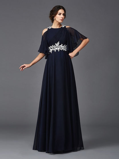 A-Line/Princess Straps Applique 1/2 Sleeves Long Chiffon Mother of the Bride Dresses