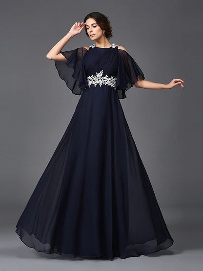 A-Line/Princess Straps Applique 1/2 Sleeves Long Chiffon Mother of the Bride Dresses