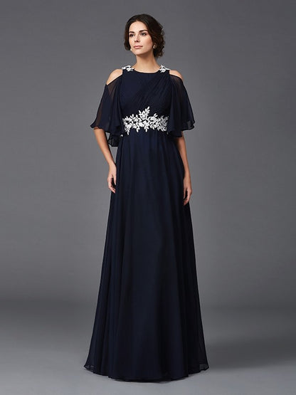 A-Line/Princess Straps Applique 1/2 Sleeves Long Chiffon Mother of the Bride Dresses