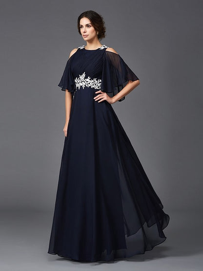 A-Line/Princess Straps Applique 1/2 Sleeves Long Chiffon Mother of the Bride Dresses