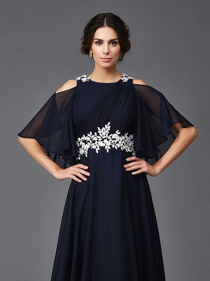 A-Line/Princess Straps Applique 1/2 Sleeves Long Chiffon Mother of the Bride Dresses