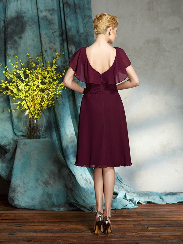 A-Line Scoop 1/2 Sleeves Short Chiffon Mother of the Bride Dresses