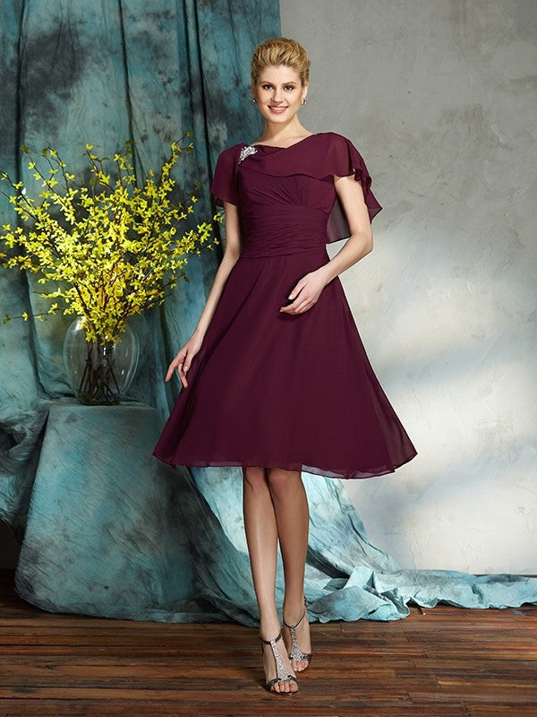 A-Line Scoop 1/2 Sleeves Short Chiffon Mother of the Bride Dresses