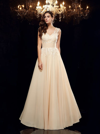 A-Line/Princess Straps Applique Sleeveless Long Chiffon Mother of the Bride Dresses