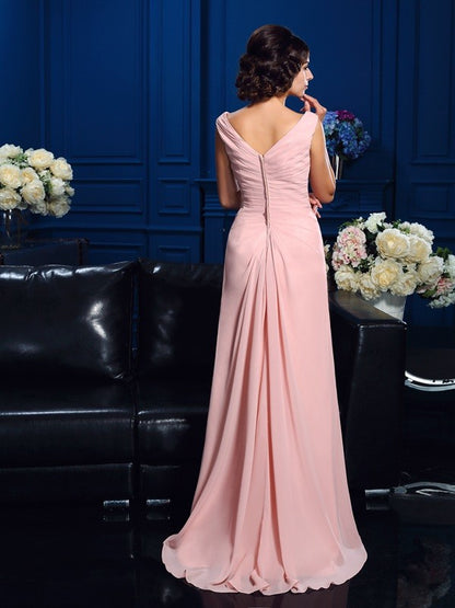 A-Line/Princess V-neck Beading Sleeveless Long Chiffon Mother of the Bride Dresses