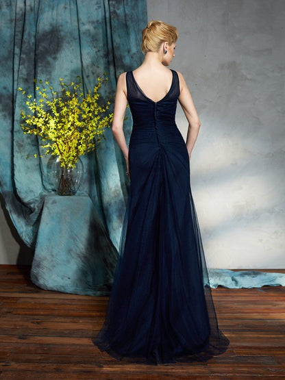 Sheath/Column Bateau Applique Sleeveless Long Net Mother of the Bride Dresses