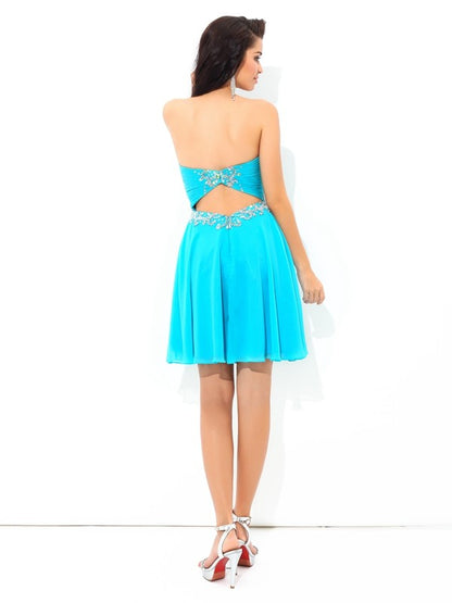 A-Line/Princess Sweetheart Pleats Sleeveless Short Chiffon Cocktail Dresses Party Dresses