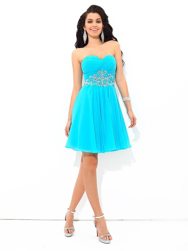 A-Line/Princess Sweetheart Pleats Sleeveless Short Chiffon Cocktail Dresses