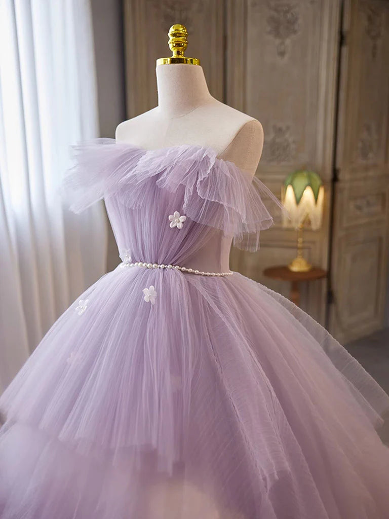 A-line Ball Gown Quinceanera Dresses Princess Dress Tulle Long Prom Gown Purple Long Formal Dress