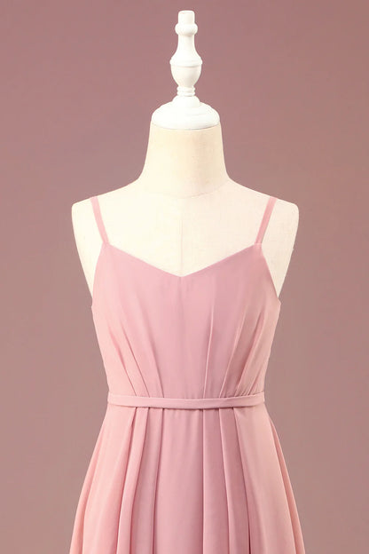 A-line Chiffon Spaghetti Straps Long Pleated  Bridesmaid Dress