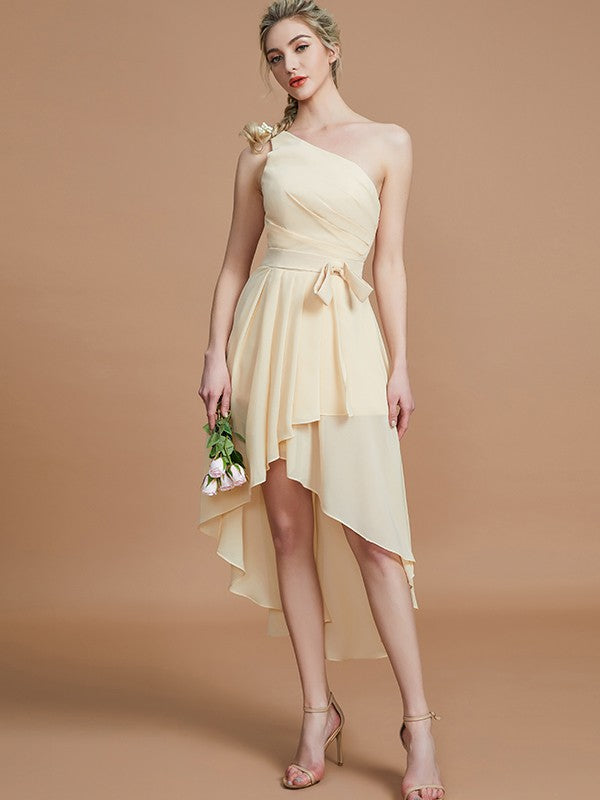 A-Line/Princess One-Shoulder Sleeveless Layers Asymmetrical Chiffon Bridesmaid Dresses