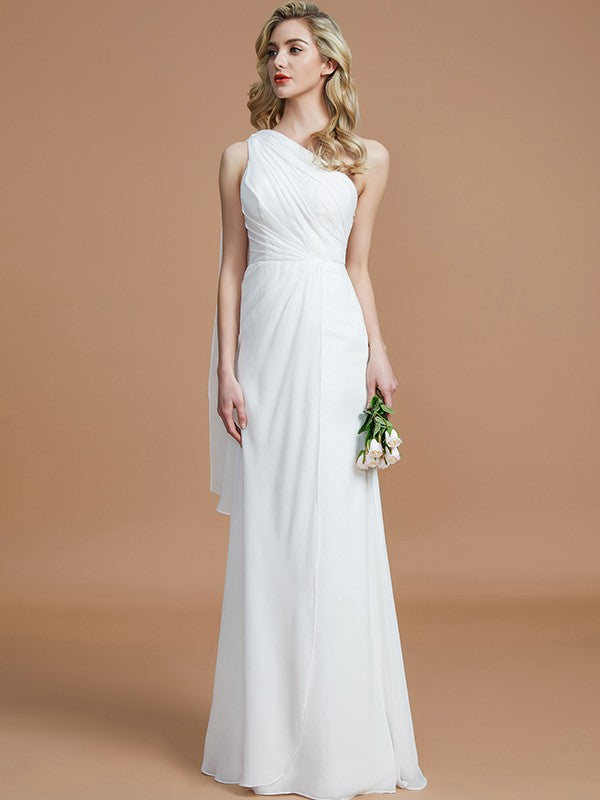 Sheath/Column One-Shoulder Sleeveless Floor-Length Chiffon Bridesmaid Dresses