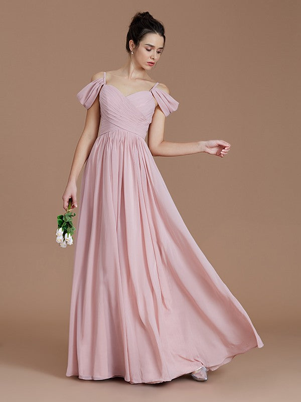 A-Line/Princess Off-the-Shoulder Sleeveless Ruched Floor-Length Chiffon Bridesmaid Dresses