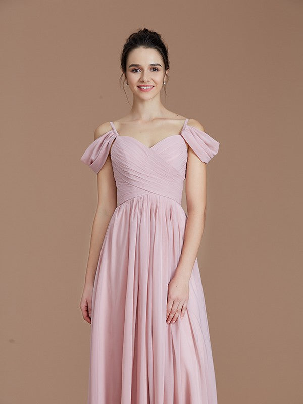 A-Line/Princess Off-the-Shoulder Sleeveless Ruched Floor-Length Chiffon Bridesmaid Dresses