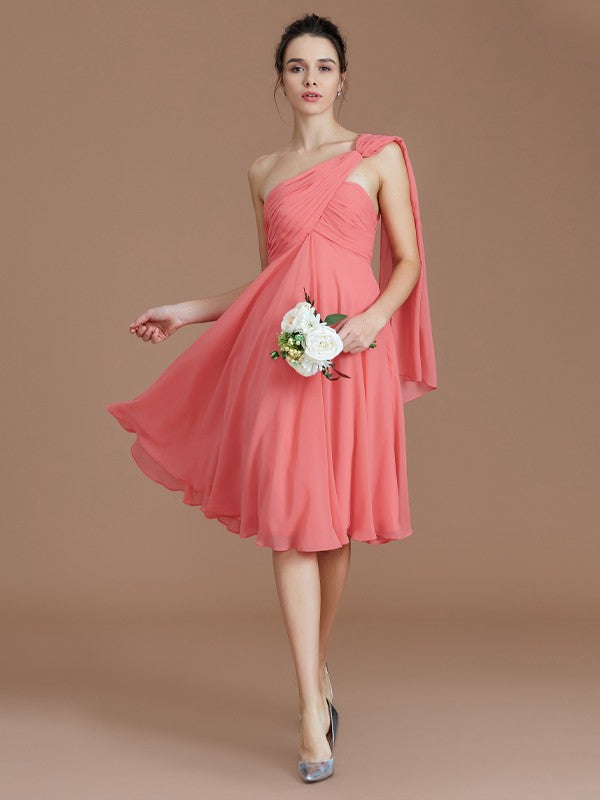 A-Line/Princess One-Shoulder Sleeveless Ruched Short/Mini Chiffon Bridesmaid Dresses