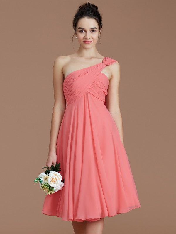 A-Line/Princess One-Shoulder Sleeveless Ruched Short/Mini Chiffon Bridesmaid Dresses