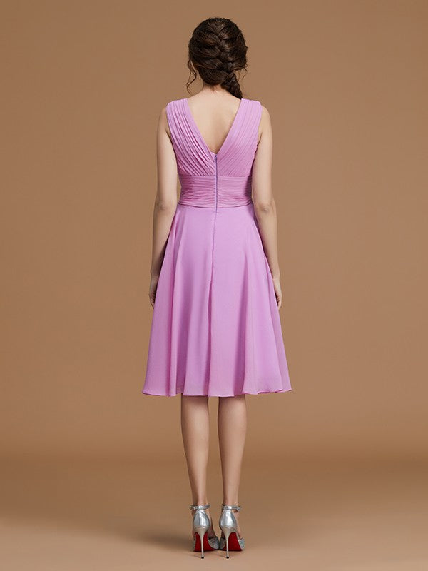 A-Line/Princess V-neck Sleeveless Short/Mini Ruched Chiffon Bridesmaid Dresses
